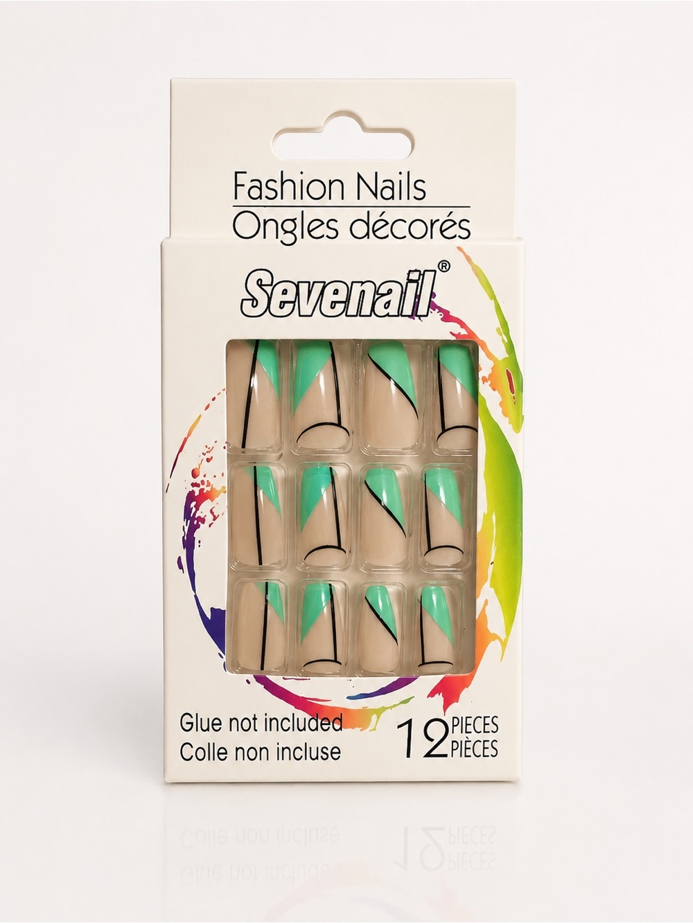 NEW Sevenail Fashion Nails with Green and White Design
